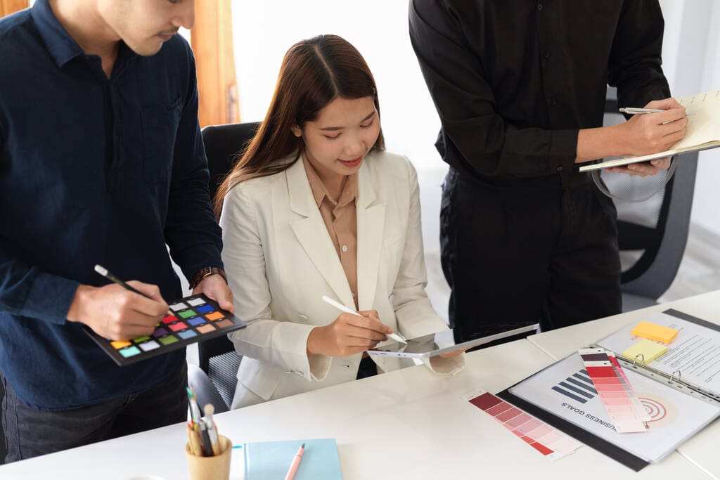 A group of creative interior designers are working together